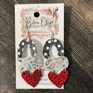 Bleu Olive Designs Red and Silver Heart Earrings
